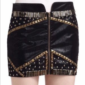 New Saks Fifth Avenue x 5|48 studded exposed zipper faux leather mini skirt
